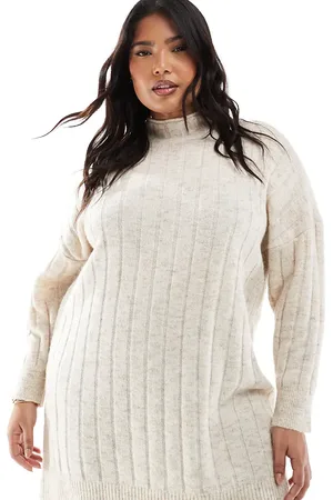 VERO MODA Vestido corto color melange extragrande de canalé de -Blanco