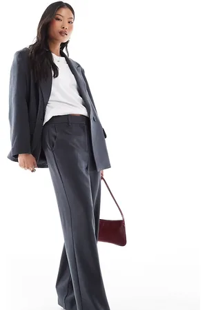 VERO MODA Pantalones de sastre gris oscuro jaspeado de pernera ancha con patrón de espiga de (parte de un conjunto)