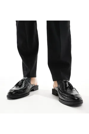 ASOS Mules negros estilo mocasín con diseño entretejido de charol de