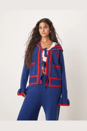 Neon Rose Cárdigan azul marino con solapas de estilo marinero y lazada delantera de (parte de un conjunto)