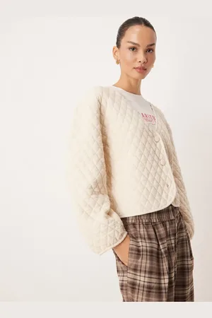 VILA Chaqueta bomber corta color crema guateada de punto liso de -Blanco