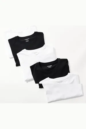 JACK & JONES Pack de 5 camisetas de color blanco, negro y azul marino de corte slim de -Multicolor