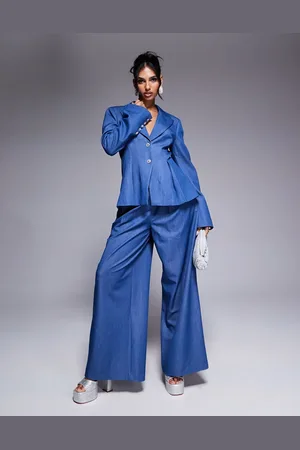 ASOS Pantalones de sastre azules de pernera ancha de chambray de (parte de un conjunto)