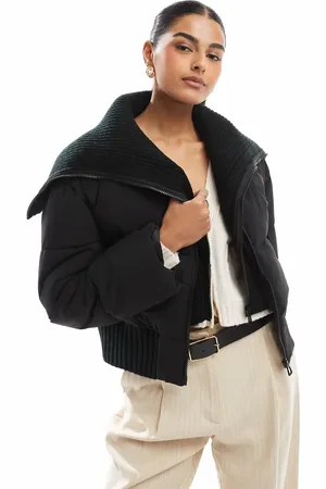 ASOS Chaqueta negra acolchada con solapas de punto de -Sin color