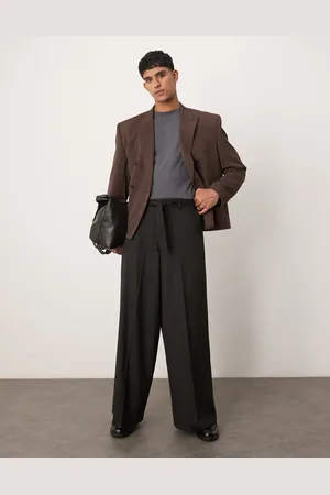 ASOS Pantalones de vestir negros de corte muy ancho con cinturón de