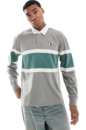 Hollister Top gris a rayas en relieve de estilo rugby con logo universitario de