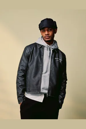 ASOS Chaqueta Harrington con lavado y detalle bordado de cuero sintético de