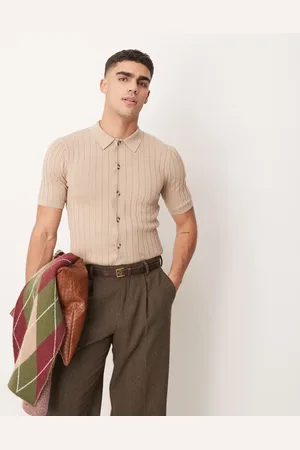 ASOS Polo color abotonado de canalé ligero de -Neutro