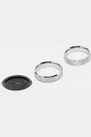 ASOS Pack de 3 anillos de banda de varios colores con diseño de grecas de acero inoxidable de