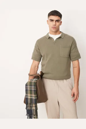 ASOS Polo de corte cuadrado holgado con bolsillo en el pecho de punto de grosor medio de algodón de -Verde