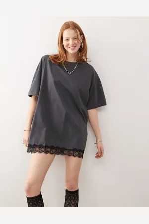 Noisy May Vestido estilo camiseta extragrande con ribete de encaje de