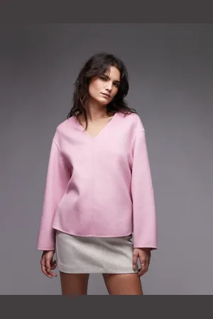 ARKET Top de manga larga y corte cocoon de tejido ligero de lana doble de