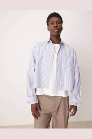 ASOS Camisa corta a rayas de corte extragrande voluminoso con puños superpuestos de
