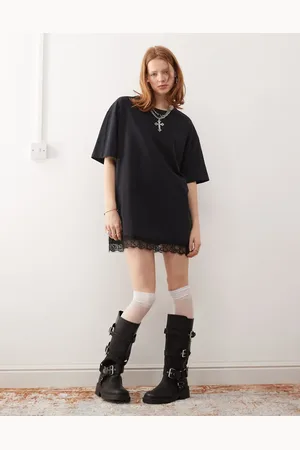 Noisy May Vestido estilo camiseta extragrande con ribete de encaje de