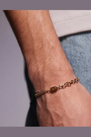 ASOS Pulsera dorada estilo cadena con piedra semipreciosa de ojo de tigre de