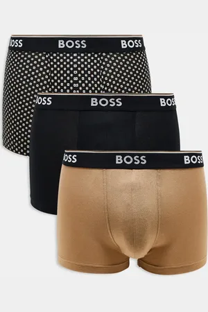 HUGO BOSS Pack de 3 calzoncillos de color tostado, negro liso y estampado con logo en la cinturilla Power de