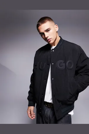 HUGO BOSS Chaqueta bomber negra holgada con logo en el pecho de