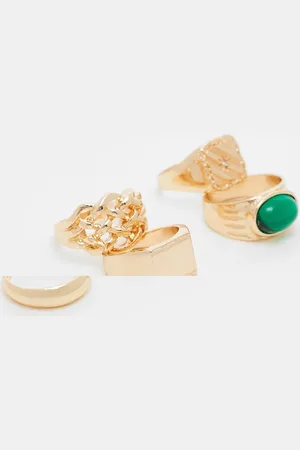 ASOS Pack de 5 anillos dorados tipo sello con diseños variados con piedra de