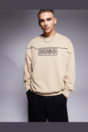 Hugo Blue Sudadera beis suelta con logo delineado Noideryos de -Beis neutro
