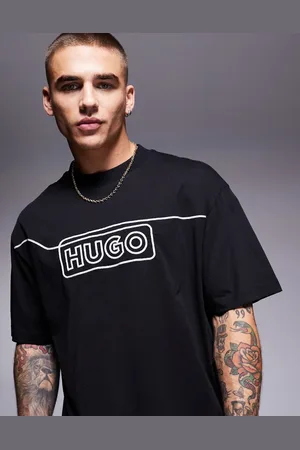 Hugo Blue Camiseta negra suelta con logo delineado Noideryo de