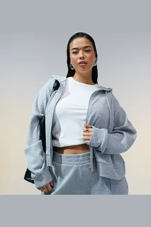 ASOS Sudadera gris jaspeado con capucha de punto gofrado de ASOS DESIGN Curve (parte de un conjunto)