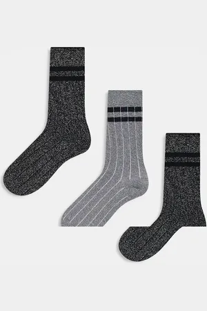 ONLY Pack de 3 pares de calcetines de color gris oscuro y plateado con detalle a rayas de