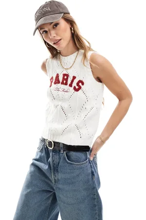 The Frolic Chaleco color de punto con logo "Paris" de borreguito exclusivo de -Blanco