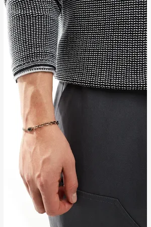 ASOS Pulsera dorada de cadena variada con charm de piedra negra de estilo antiguo de