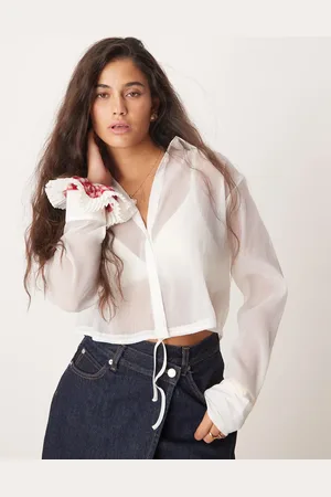 New Look Camisa corta blanca con cordón ajustable en la cintura de -Blanco