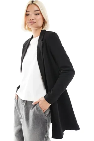 VERO MODA Americana larga negra de punto liso de