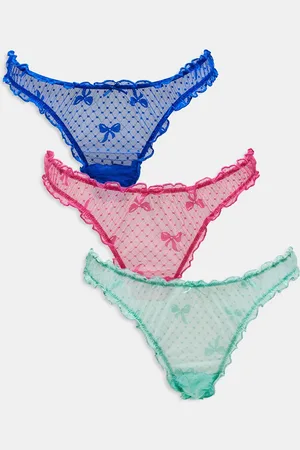 ASOS Pack de 3 tangas de color rosa, verde y azul fruncidos con diseño de lazos de malla de ASOS DESIGN Curve-Multicolor
