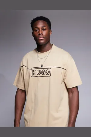 Hugo Blue Camiseta beis de corte suelto con logo lineal estampado Noideryo de -Neutro