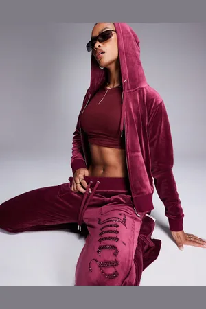 Juicy Couture Joggers burdeos joya de talle bajo de velour de (parte de un conjunto)-Rojo