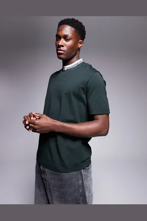 Armani Exchange Camiseta verde con logo en contraste en el cuello de