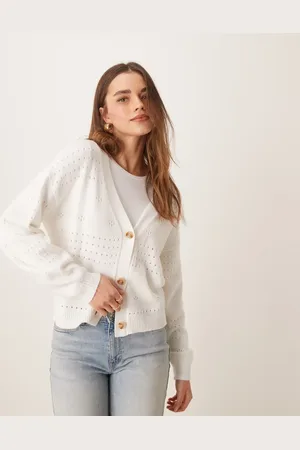 VILA Cárdigan blanco con mangas blusón y diseño de patrón de punto de