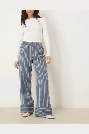 VILA Pantalones azules a rayas de pernera ancha con bajos anchos de