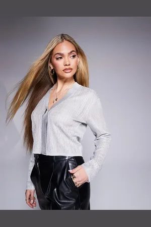 Armani Exchange Cárdigan plateado con botones en la parte delantera de punto metalizado de