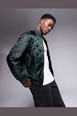 Armani Exchange Chaqueta bomber verde oscuro guateada con logo estampado de