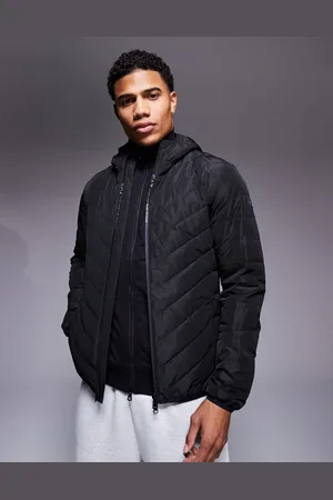 EA7 Chaqueta negra acolchada con capucha y logo de Armani