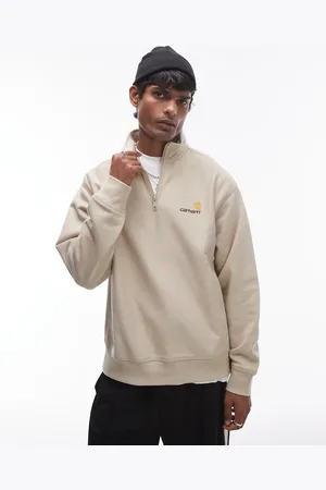 Carhartt Sudadera beis con media cremallera y logo de texto American de