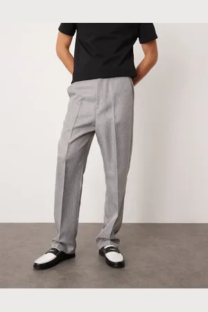 ASOS Pantalones de vestir de pernera recta y talle alto de tejido de espiga de