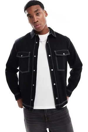 ASOS Sobrecamisa vaquera negra de corte cuadrado con bolsillos delanteros de