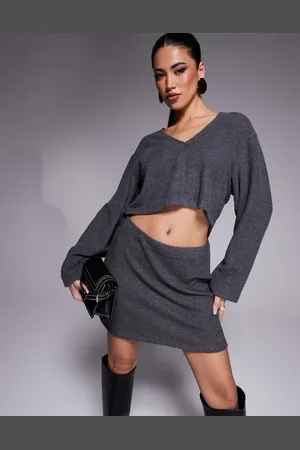 ASOS Top de manga larga con cuello de pico pronunciado y detalle de costuras de tejido cepillado de (parte de un conjunto)