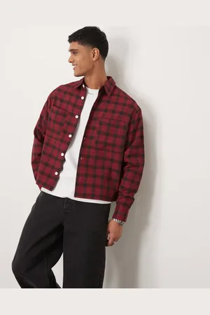 ASOS Camisa roja y negra a cuadros de corte cuadrado extragrande con dos bolsillos de franela de -Rojo