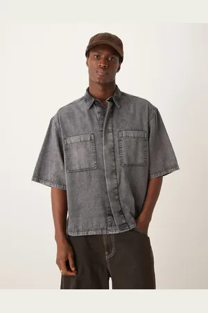 ASOS Camisa vaquera gris de corte cuadrado extragrande de