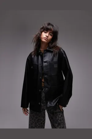 Carhartt Chaqueta negra de cuero sintético Michigan de
