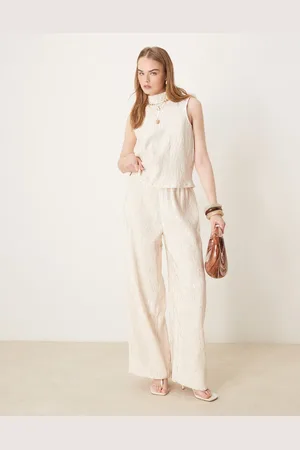 Y.A.S Pantalones color de pernera ancha de tejido rugoso brillante de (parte de un conjunto)-Blanco