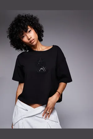 Armani Exchange Camiseta corta negra con logo de strass de