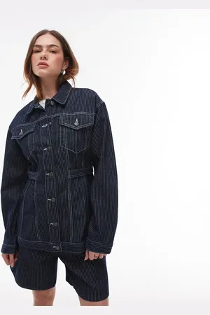 Topshop Chaqueta vaquera azul añil a rayas con detalle de cinchas de