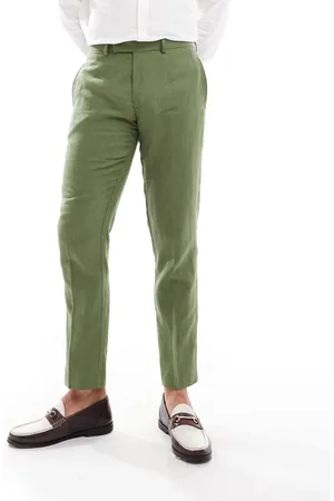 ASOS Pantalones de traje oscuro de corte slim de tejido de espiga de